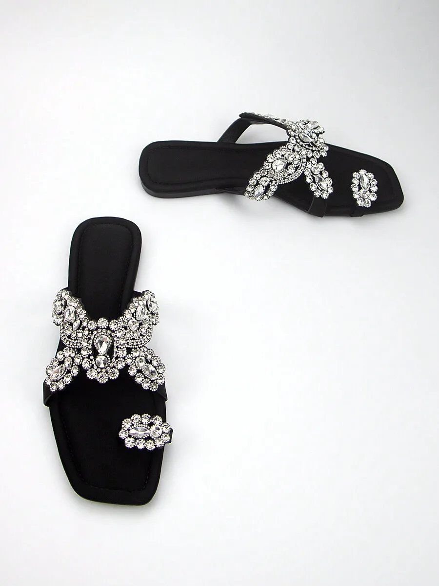 Womens Rhinestone Flower Decorated Black Lycra Square Toe Slip-On Flat Mules For Party Casual Wear
Womens Rhinestone Flower Decorated Black Lycra Square Toe Slip-On Flat Mules For Party Casual Wear