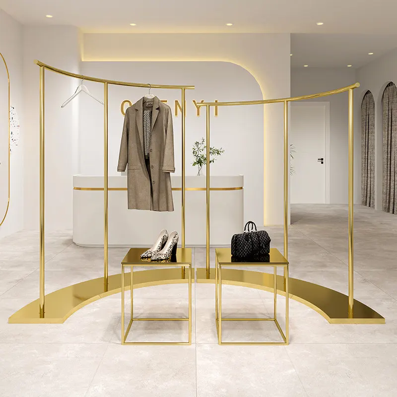 Clothing store display rack, stainless steel titanium hanging clothes rack in the middle, men's and women's clothing store
Clothing store display rack, stainless steel titanium hanging clothes rack in the middle, men's and women's clothing store