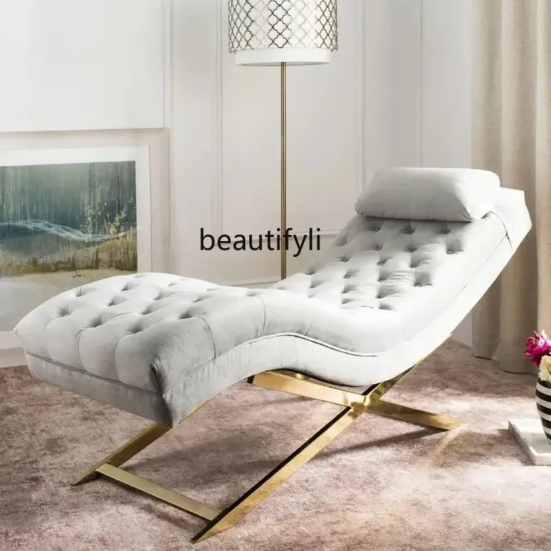 A44 Simple stainless steel chaise longue S-type velvet single base recliner, light luxury leisure couch in the living room
A44 Simple stainless steel chaise longue S-type velvet single base recliner, light luxury leisure couch in the living room