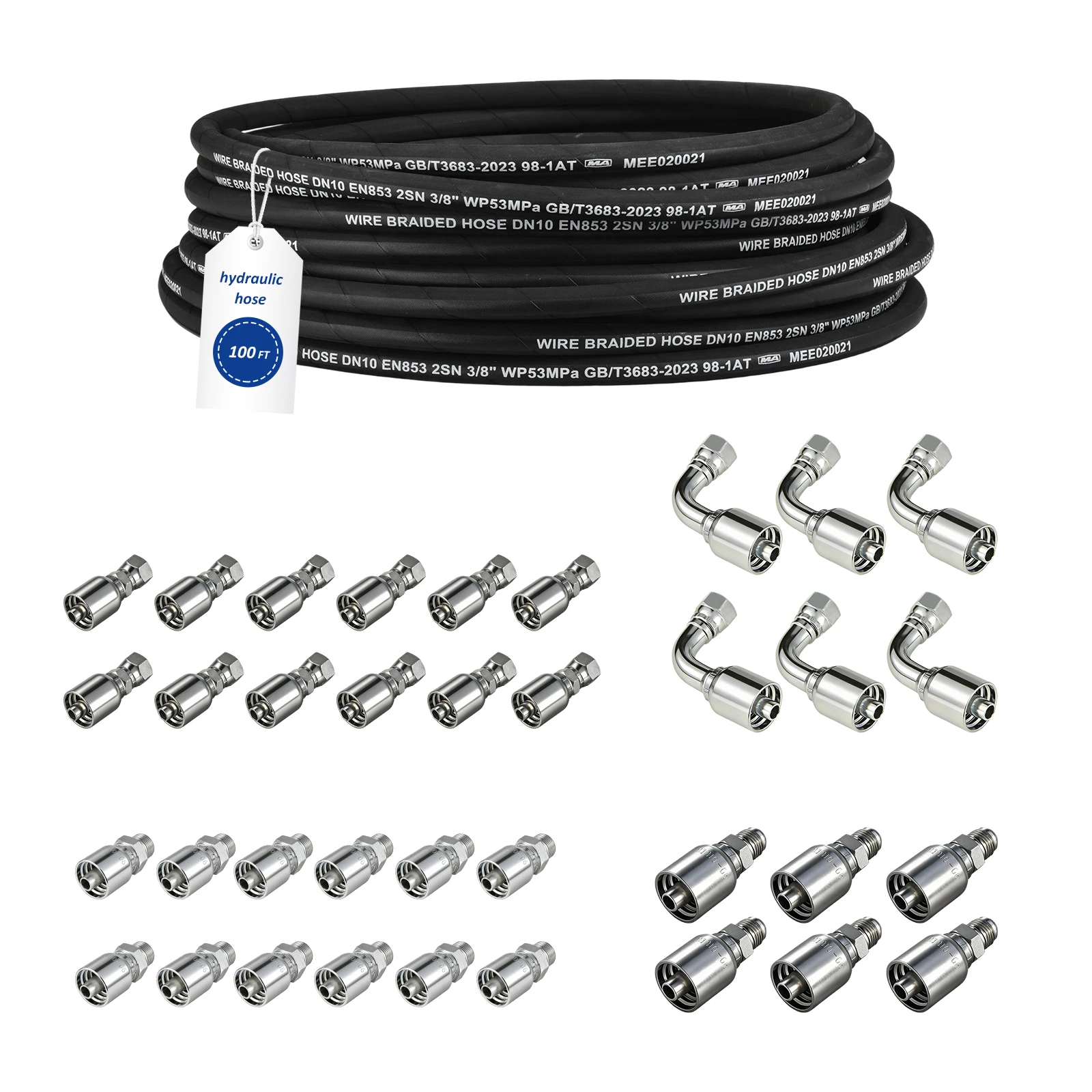Hydraulic Hose 100 Feet Rubber Hydraulic Hoses with 2layers High-Tensile Steel Wire Braid, Inner Diameter 3/8 Inch, Bulk Hydraulic Hose -4 °F to 284 °F, Hydraulic Oil Flexible Hose
Hydraulic Hose 100 Feet Rubber Hydraulic Hoses with 2layers High-Tensile Steel Wire Braid, Inner Diameter 3/8 Inch, Bulk Hydraulic Hose -4 °F to 284 °F, Hydraulic Oil Flexible Hose