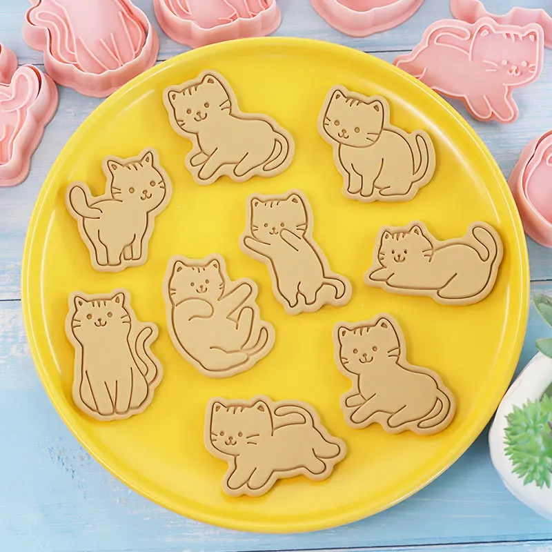 8 шт., набор формочек для печенья с мультяшным котом, 3D инструмент для выпечки помадки с очаровательным дизайном котенка, подарок для выпечки на день рождения
