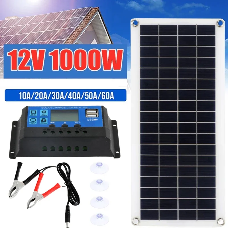 1000W Solar Panel Kit 12V USB Charging Solar Cell Board Controller Portable Waterproof Solar Cells for Phone RV Car MP3 PAD
1000W Solar Panel Kit 12V USB Charging Solar Cell Board Controller Portable Waterproof Solar Cells for Phone RV Car MP3 PAD
