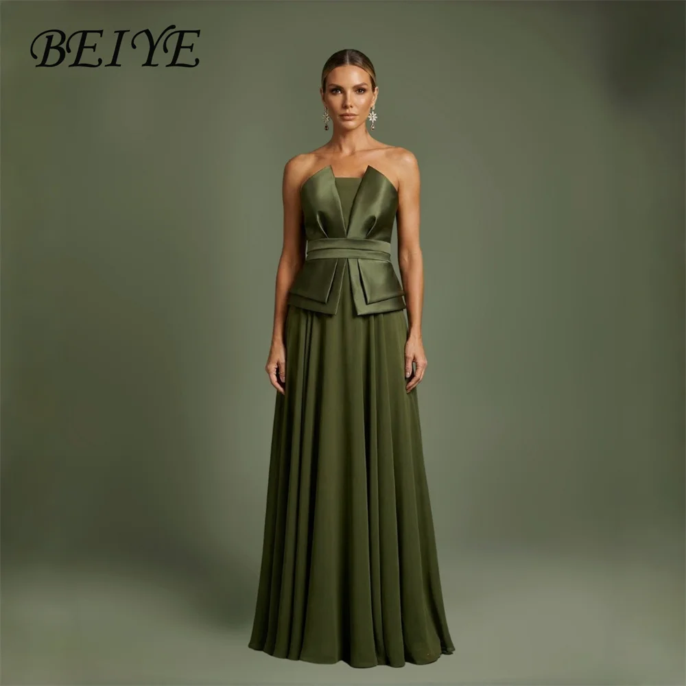 BEIYE Classic Green Pleat Chiffon A-Line Evening Dress Women Strapless Sleeveless Open Back Prom Dress Party Gowns Customized
BEIYE Classic Green Pleat Chiffon A-Line Evening Dress Women Strapless Sleeveless Open Back Prom Dress Party Gowns Customized