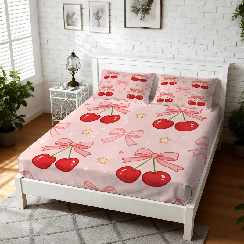 Cute Coquette Cherry Bow Fitted Sheet Set, No Fillers Soft Elastic Bed Sheet Set, Kawaii Pink Cartoon Bedding Set for Girls Room
Cute Coquette Cherry Bow Fitted Sheet Set, No Fillers Soft Elastic Bed Sheet Set, Kawaii Pink Cartoon Bedding Set for Girls Room
