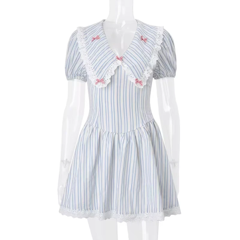 Korean Sexy Stripe Printed Summer Mini Dress Women's 2025 Y2K Puff Sleeve V-neck A line Dresses Casual Preppy Vestidos
Korean Sexy Stripe Printed Summer Mini Dress Women's 2025 Y2K Puff Sleeve V-neck A line Dresses Casual Preppy Vestidos
