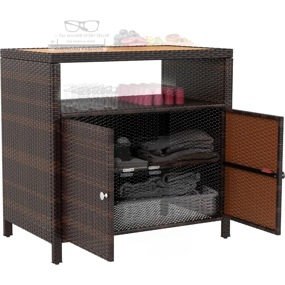 Outdoor Storage Cabinet, Rattan Outdoor Bar Table with Acacia Wood Countertop, 2 Doors and Shelf, Buffet Cabinet Sideboard
Outdoor Storage Cabinet, Rattan Outdoor Bar Table with Acacia Wood Countertop, 2 Doors and Shelf, Buffet Cabinet Sideboard