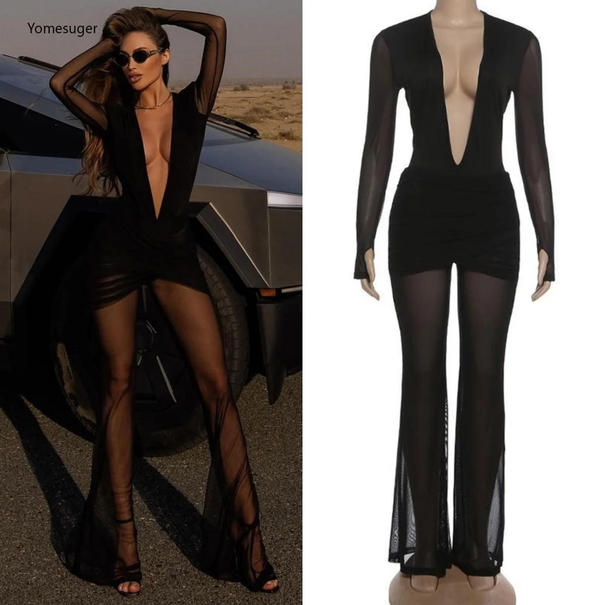 Yomesugar сетчатый лоскутный черный комплект из 2 предметов, женский сексуальный боди с глубоким v-образным вырезом + расклешенные брюки, одинаковые кокетливые клубные наряды
Yomesugar сетчатый лоскутный черный комплект из 2 предметов, женский сексуальный боди с глубоким v-образным вырезом + расклешенные брюки, одинаковые кокетливые клубные наряды