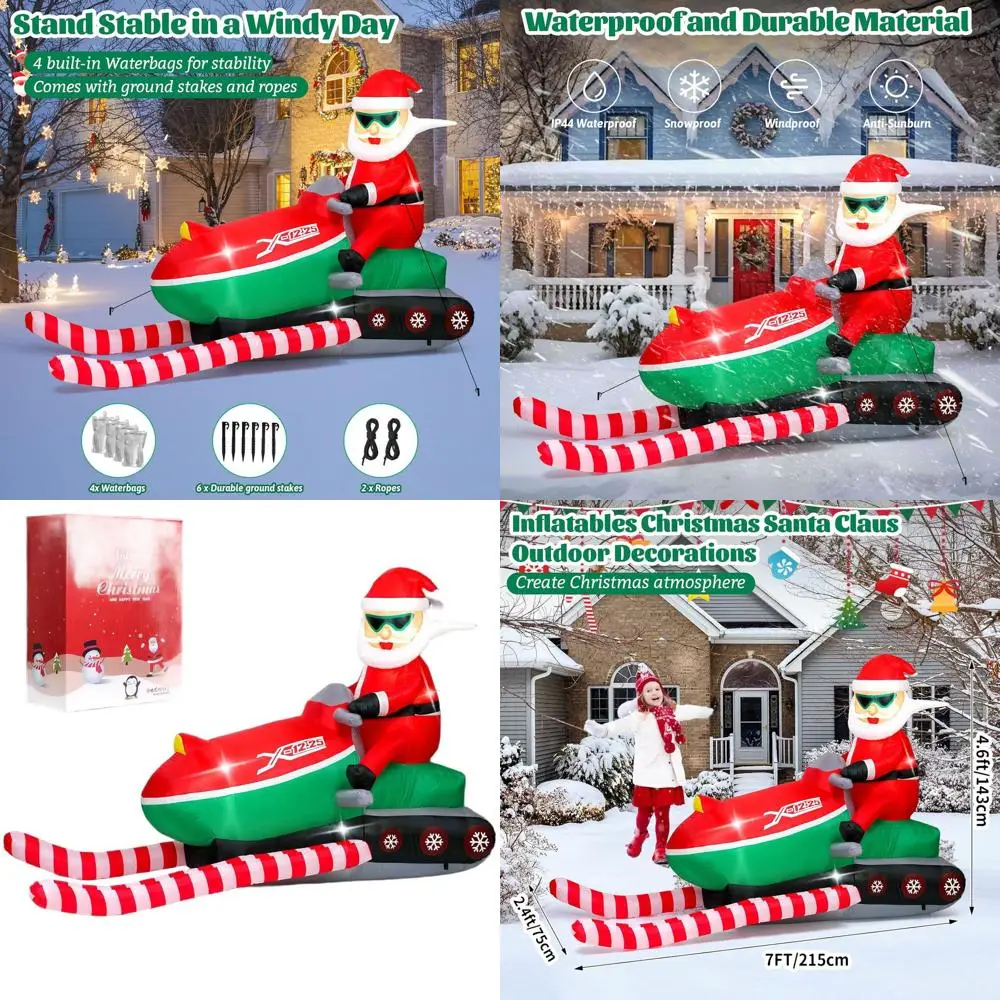 5-футовый снегоход Санта-Клауса, надувное уличное рождественское украшение с 4 светодиодными фонарями для лужайки и садового праздника
5-футовый снегоход Санта-Клауса, надувное уличное рождественское украшение с 4 светодиодными фонарями для лужайки и садового праздника