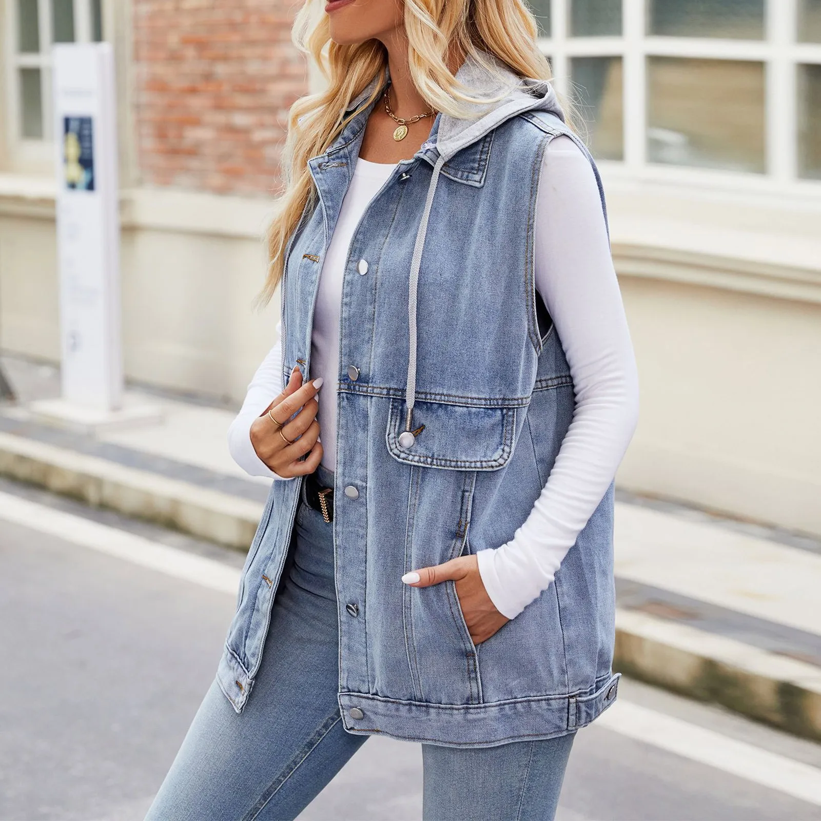 New Lady Vintage Denim Vest Jacket Spring Autumn Teens Girl Fashion Sleeveless Hooded Jean Coats Outdoor Holiday Casual Jacket
New Lady Vintage Denim Vest Jacket Spring Autumn Teens Girl Fashion Sleeveless Hooded Jean Coats Outdoor Holiday Casual Jacket