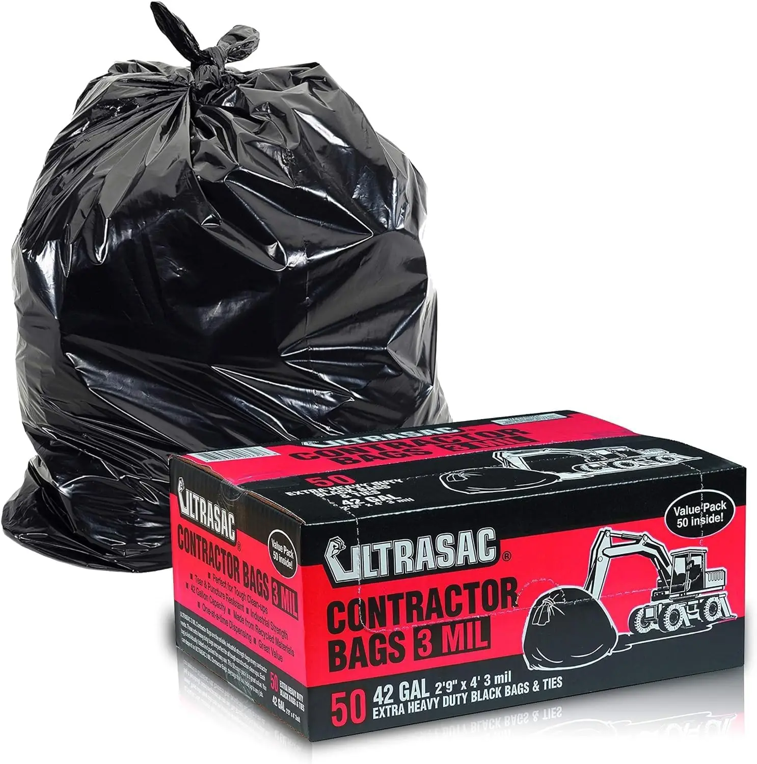 Heavy Duty 42 Gallon Contractor Trash Bags, 50 Pack with Ties, 3 MIL Thick for Construction & Commercial Use
Heavy Duty 42 Gallon Contractor Trash Bags, 50 Pack with Ties, 3 MIL Thick for Construction & Commercial Use