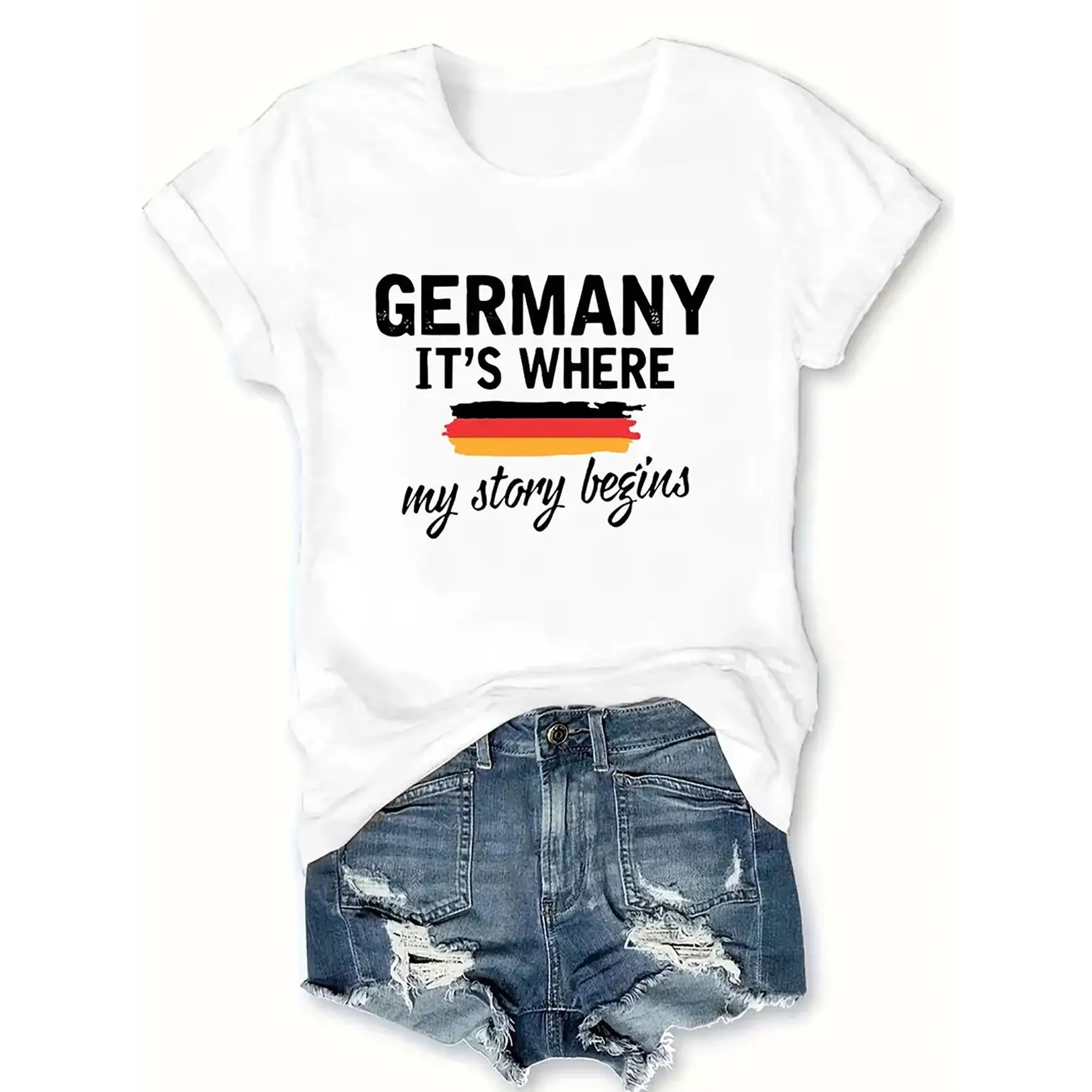 Germany Inspired T-Shirt - Casual Crew Neck Short Sleeve with Applique Detail, Knit Fabric, All-Season Comfort - Women'S Fashion
Germany Inspired T-Shirt - Casual Crew Neck Short Sleeve with Applique Detail, Knit Fabric, All-Season Comfort - Women'S Fashion