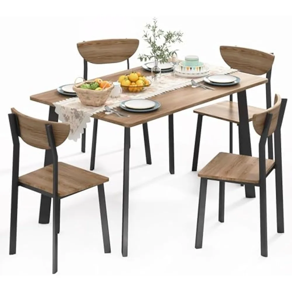Kitchen Dining Table Set for 4, Modern Rectangular 5 Piece Dining Room Table and Chairs Set, Brown Wooden Metal Table Set for Fa
Kitchen Dining Table Set for 4, Modern Rectangular 5 Piece Dining Room Table and Chairs Set, Brown Wooden Metal Table Set for Fa