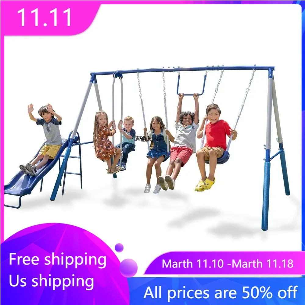 Outdoor Swing Set Outdoor Heavy Metal Toy Set, Suitable for Children's Slide 100 inches deep x 133 inches wide x 73 inches high
Outdoor Swing Set Outdoor Heavy Metal Toy Set, Suitable for Children's Slide 100 inches deep x 133 inches wide x 73 inches high