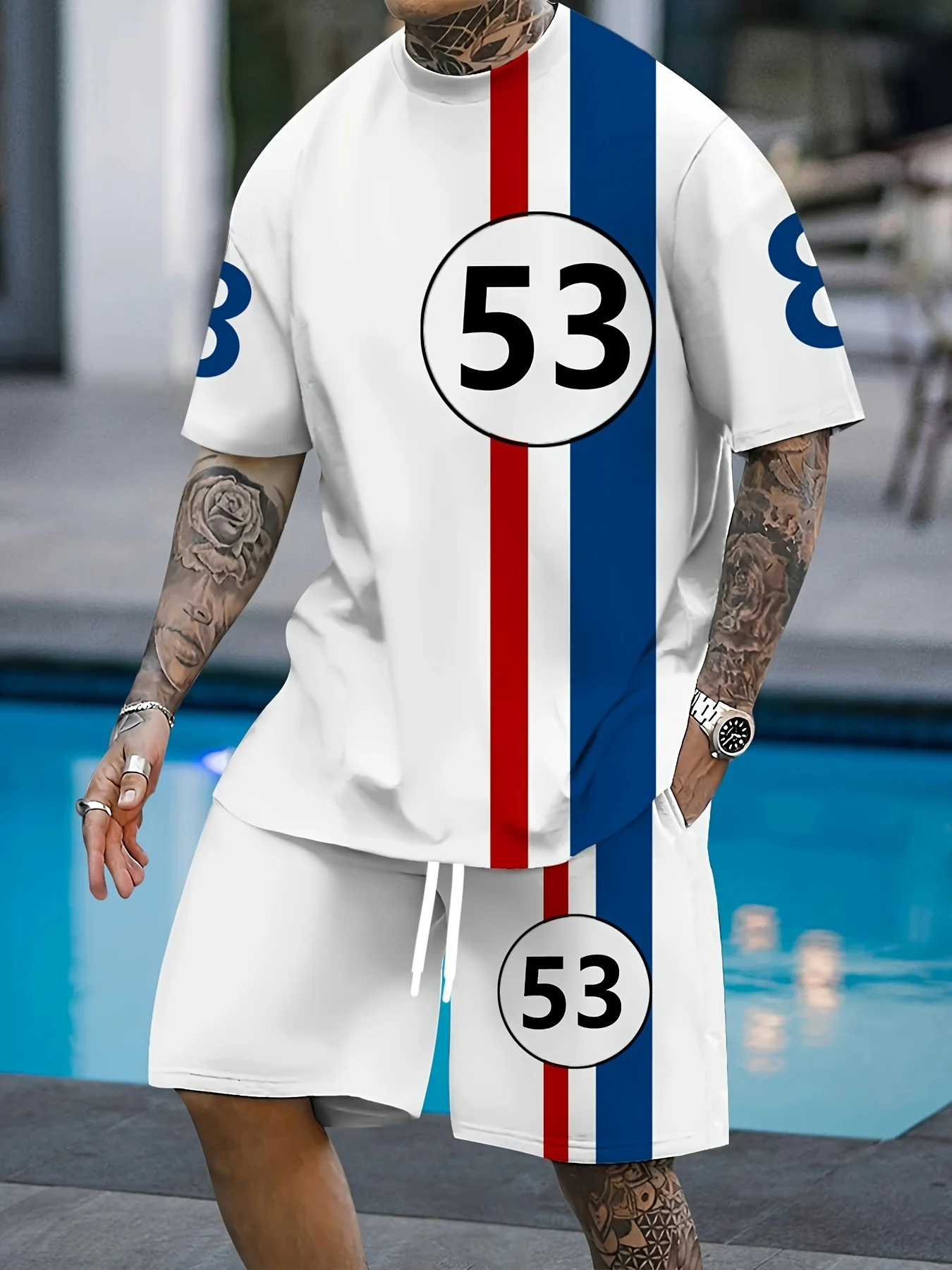 2026 Summer New Racing Themed White, Red, and Blue Contrasting Sports and Leisure Men's Suit Y2K Oversized Casual T-shirt
2026 Summer New Racing Themed White, Red, and Blue Contrasting Sports and Leisure Men's Suit Y2K Oversized Casual T-shirt
