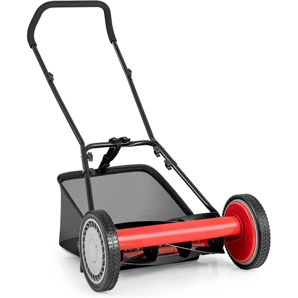 16-Inch Manual Push Lawn Mower with 5 Steel Blades, Adjustable Heights, Grass Catcher - Red
16-Inch Manual Push Lawn Mower with 5 Steel Blades, Adjustable Heights, Grass Catcher - Red