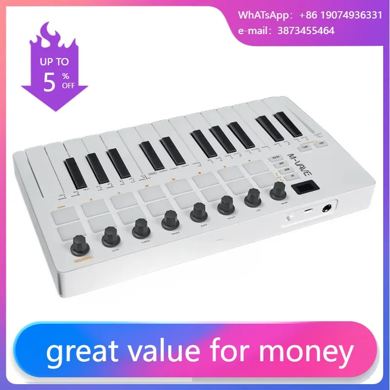 25 Key MIDI Keyboard With 16 Velocity Sensitive Touchpads 8 Knobs 360 Thumbstick M-VAVE MIDI Controller
25 Key MIDI Keyboard With 16 Velocity Sensitive Touchpads 8 Knobs 360 Thumbstick M-VAVE MIDI Controller
