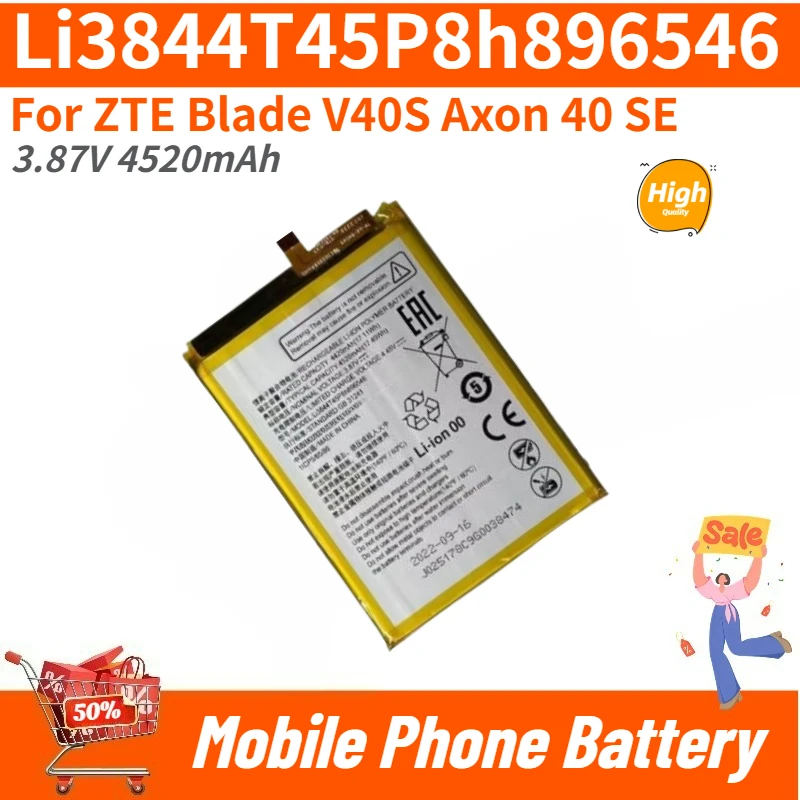 Li3844T45P8h896546 High Quality Phone Battery 3.87V 4520mAh for ZTE Blade V40S Axon 40 SE Brand New Replacement Battery
Li3844T45P8h896546 High Quality Phone Battery 3.87V 4520mAh for ZTE Blade V40S Axon 40 SE Brand New Replacement Battery