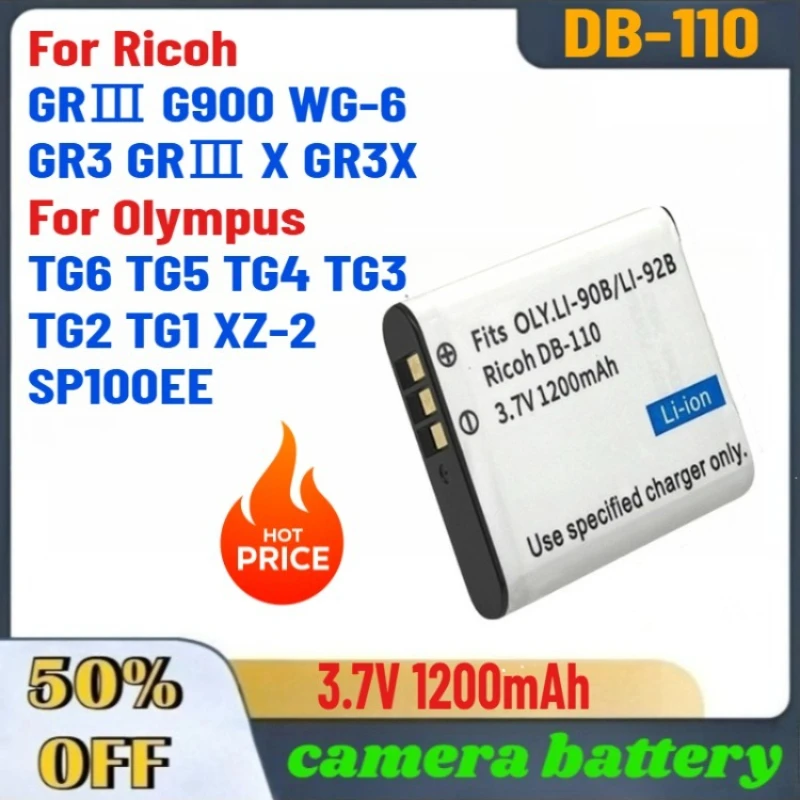 3.7V 1200mAh DB-110 Battery For Ricoh GRⅢ G900 WG-6 GR3 GRⅢ X GR3X Olympus TG6 TG5 TG4 TG3 TG2 TG1 XZ-2 SP100EE Camera
3.7V 1200mAh DB-110 Battery For Ricoh GRⅢ G900 WG-6 GR3 GRⅢ X GR3X Olympus TG6 TG5 TG4 TG3 TG2 TG1 XZ-2 SP100EE Camera