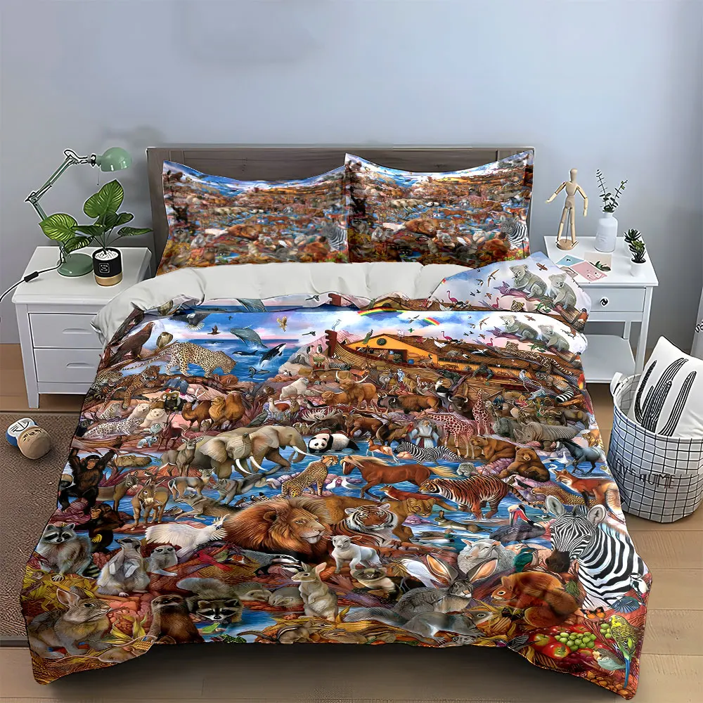 3Pcs Noah's Ark Animal Bedding Set, Colorful Jungle Animals on the Ark Print Duvet Cover + 2 Pillowcases, Kids' Biblical Decor
3Pcs Noah's Ark Animal Bedding Set, Colorful Jungle Animals on the Ark Print Duvet Cover + 2 Pillowcases, Kids' Biblical Decor