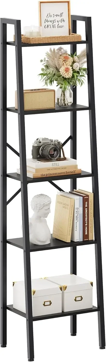 5-Tier Industrial Ladder Bookshelf, Narrow Ladder Shelf, Tall Standing Bookshelf, Skinny Open Ladder Shelf, Metal Frame, Black
5-Tier Industrial Ladder Bookshelf, Narrow Ladder Shelf, Tall Standing Bookshelf, Skinny Open Ladder Shelf, Metal Frame, Black
