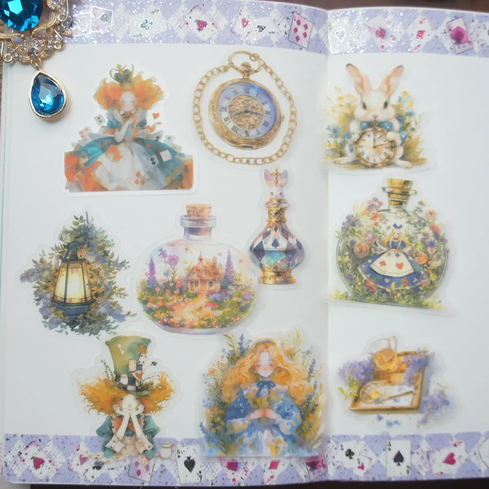10 Pcs Fairy Tales Alice Story and Queen Rabbit Design PVC Sticker Scrapbooking Background Creative Gift Use
10 Pcs Fairy Tales Alice Story and Queen Rabbit Design PVC Sticker Scrapbooking Background Creative Gift Use