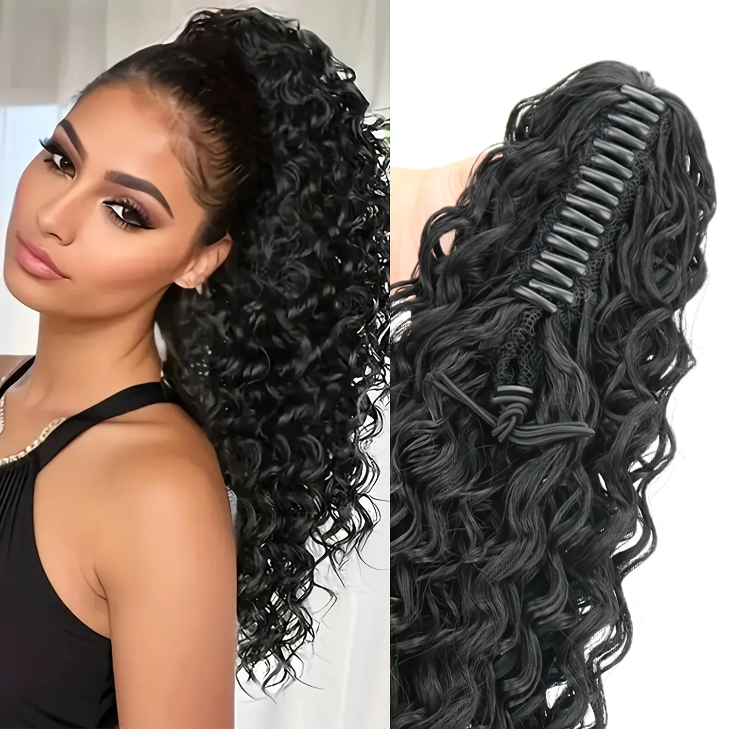 Synthetic claw clip ponytail with curly wave styling, available in black and brown, perfect for Christmas and Halloween
Synthetic claw clip ponytail with curly wave styling, available in black and brown, perfect for Christmas and Halloween