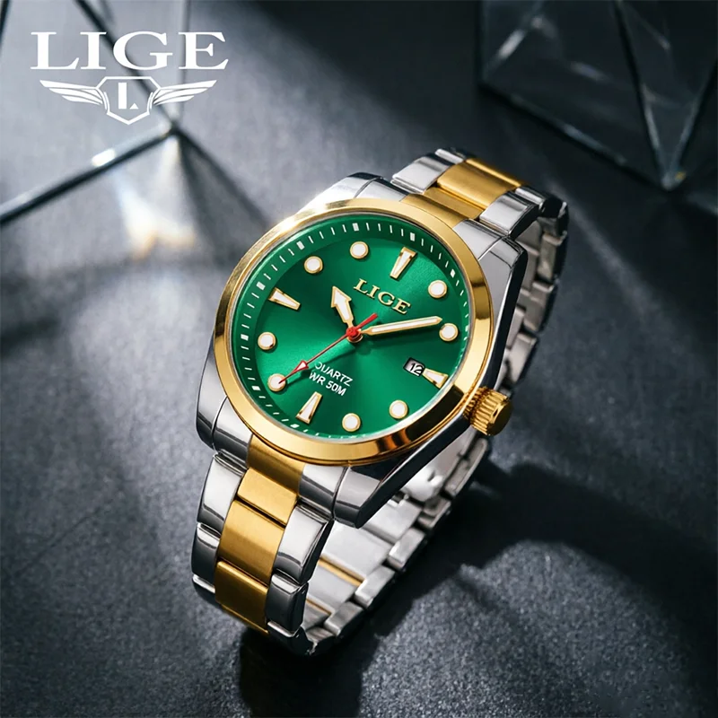 LIGE Fashion Men's Watch Gold Green Stainless Steel Exquisite Luminous Calendar Wristwatch Waterproof Sports Watch Reloj Hombre
LIGE Fashion Men's Watch Gold Green Stainless Steel Exquisite Luminous Calendar Wristwatch Waterproof Sports Watch Reloj Hombre