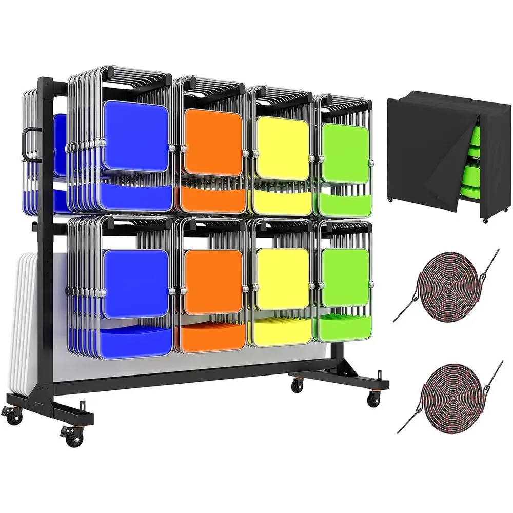 Heavy-Duty Cart for 12 Tables or 112 Chairs, 1250 lbs Capacity, with Wheels, Elastic Cords, and Cover, Glossy Black Finish
Heavy-Duty Cart for 12 Tables or 112 Chairs, 1250 lbs Capacity, with Wheels, Elastic Cords, and Cover, Glossy Black Finish