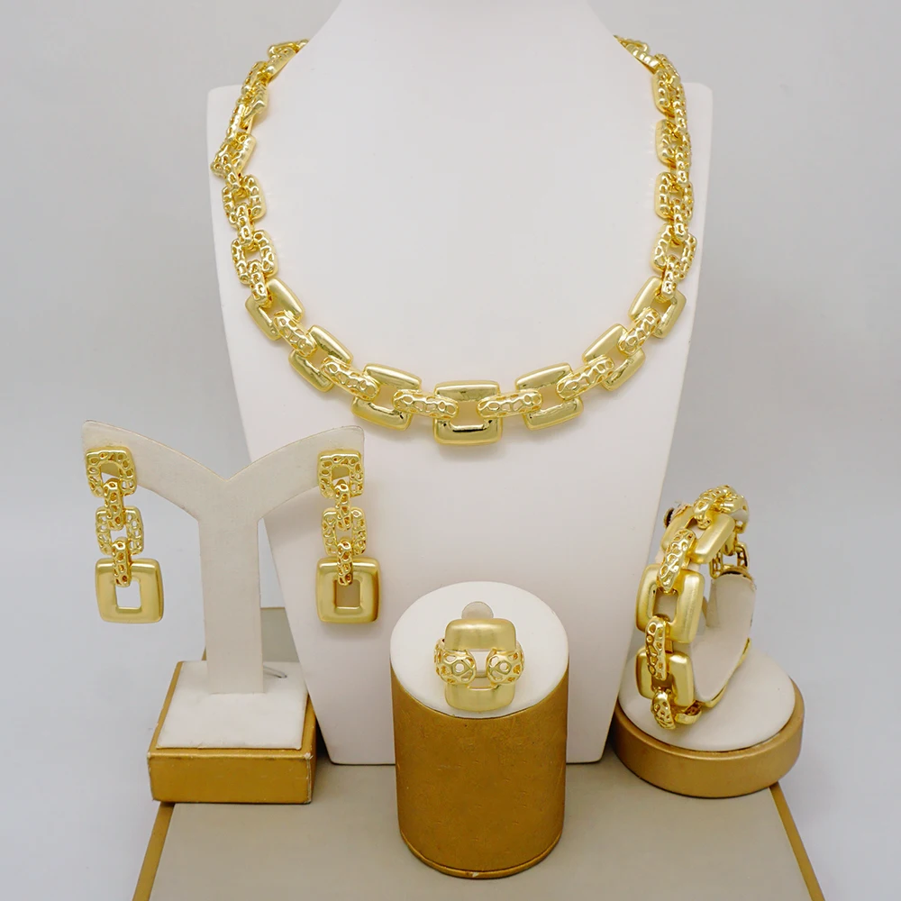 Latest Brazilian Gold Color Plated Chain Jewellery Set For Women Luxury Dangle Earrings Necklace Bracelet Ring Set Bridal Gift
Latest Brazilian Gold Color Plated Chain Jewellery Set For Women Luxury Dangle Earrings Necklace Bracelet Ring Set Bridal Gift
