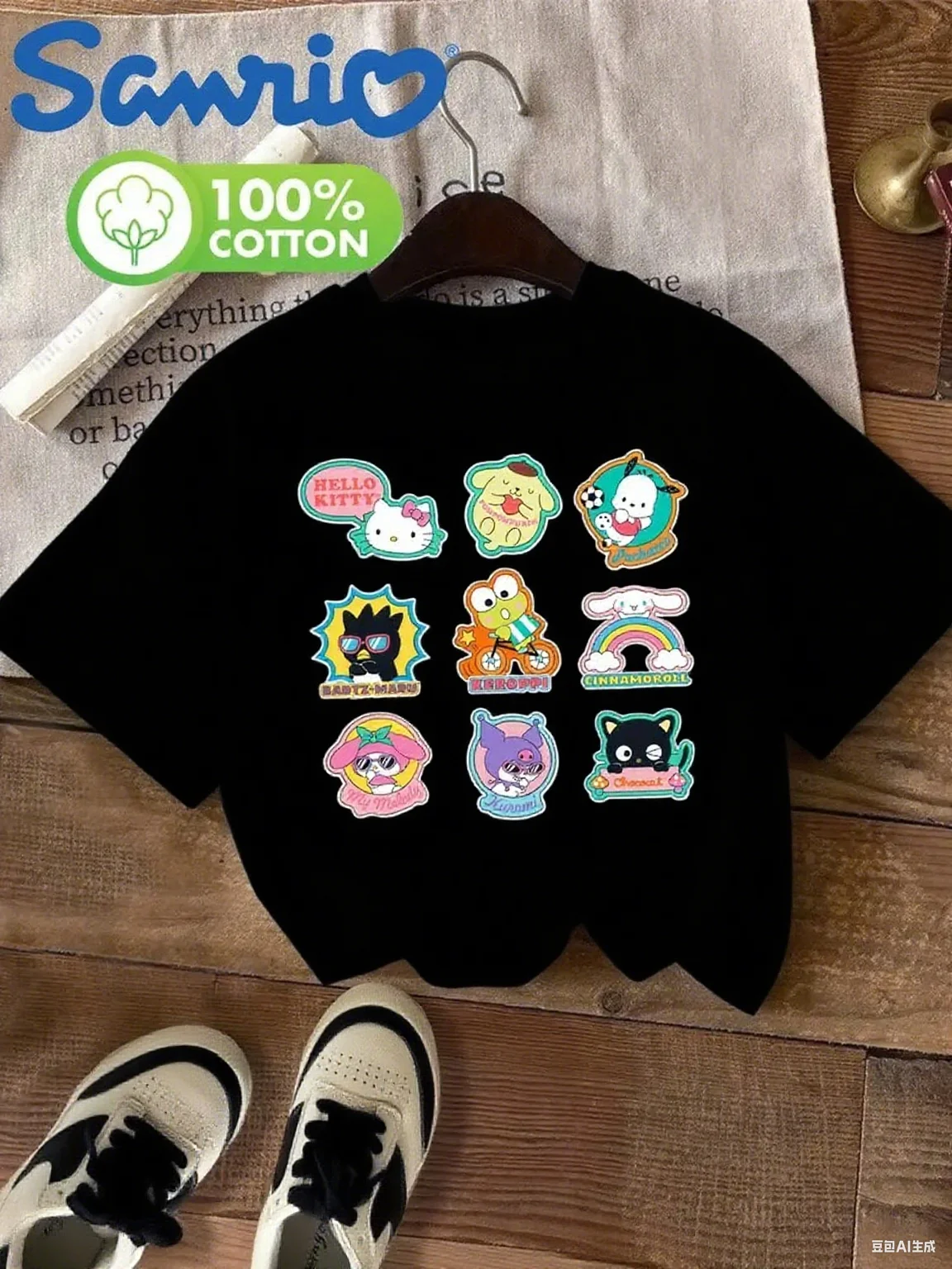 Sanrio Multi Character Sticker Print Cotton T Shirt Features Various Sanrio Characters Like Hello Kitty Pompompurin Cinnamoroll
Sanrio Multi Character Sticker Print Cotton T Shirt Features Various Sanrio Characters Like Hello Kitty Pompompurin Cinnamoroll