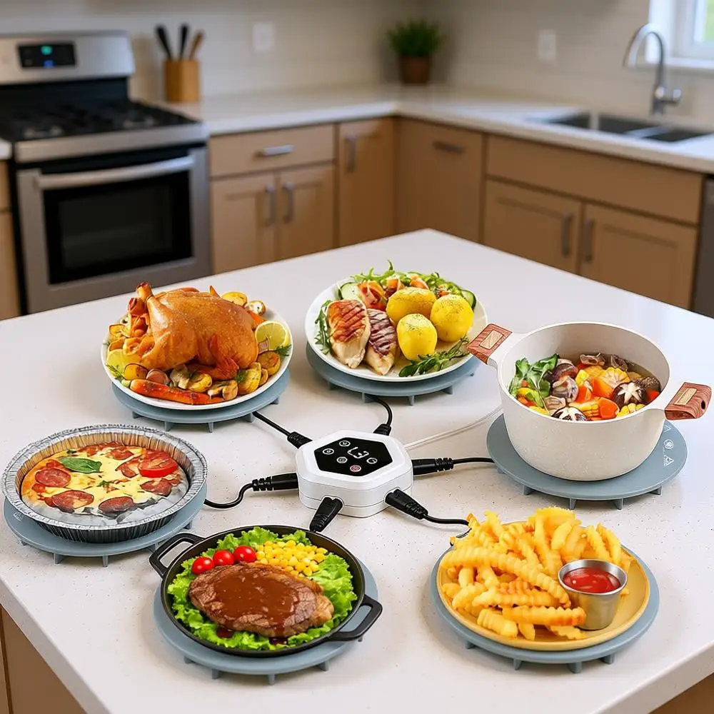 6-Pad Silicone Food Warming Mat with Adjustable Temperature and Timer for Serving Dishes at Home or Parties
6-Pad Silicone Food Warming Mat with Adjustable Temperature and Timer for Serving Dishes at Home or Parties