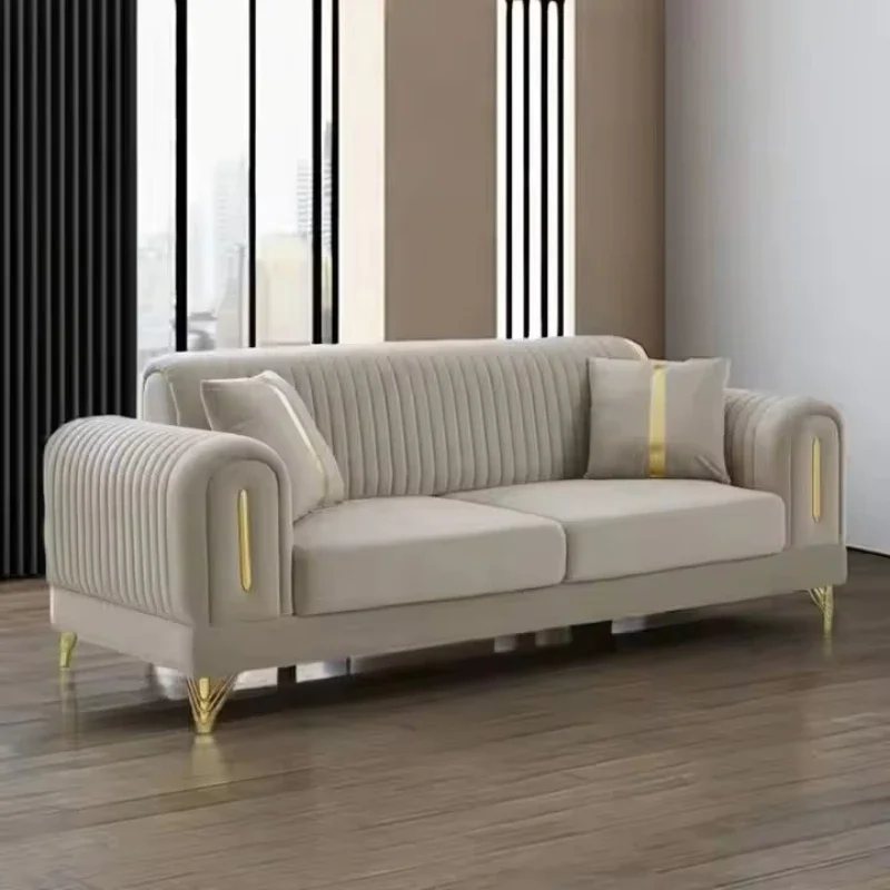 Luxury 1 + 3 living room sofa set New design gold steel decoration Modern velvet living room villa sofa set Wholesale
Luxury 1 + 3 living room sofa set New design gold steel decoration Modern velvet living room villa sofa set Wholesale