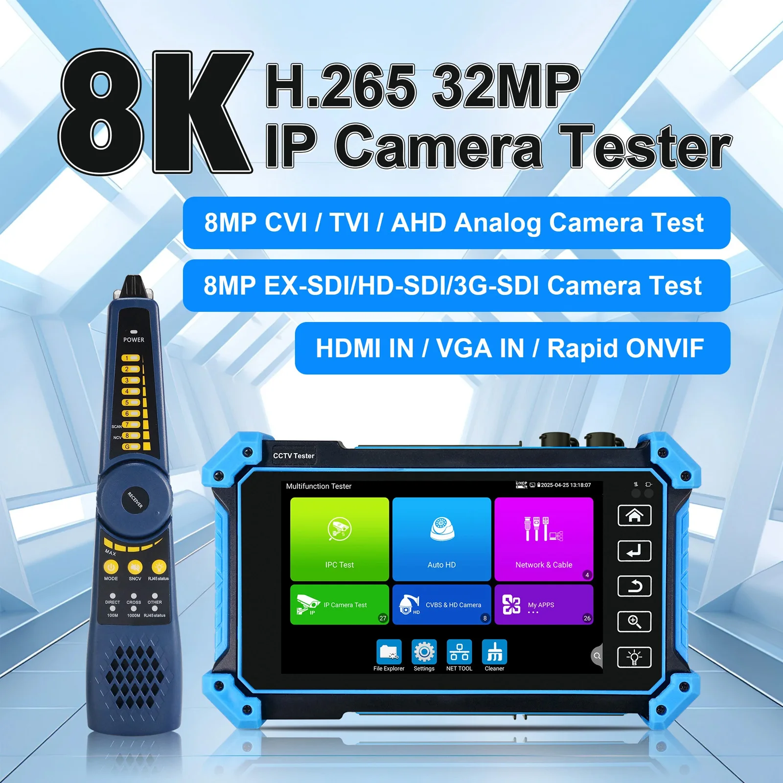 8K IPC-5200C Plus IP Camera Tester 8MP AHD TVI CVI SDI Analog Camera Monitor VGA HDMI Input UTP ONVIF RJ45 TDR Cable Test
8K IPC-5200C Plus IP Camera Tester 8MP AHD TVI CVI SDI Analog Camera Monitor VGA HDMI Input UTP ONVIF RJ45 TDR Cable Test