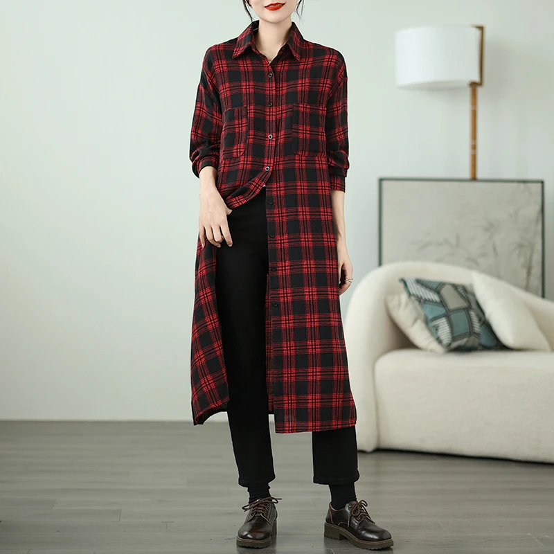 Women's plus Size Shirt Spring Autumn Plaid Mid-Length Coat Side Slit Regular Thickness Commute Style Single Piece
Women's plus Size Shirt Spring Autumn Plaid Mid-Length Coat Side Slit Regular Thickness Commute Style Single Piece
