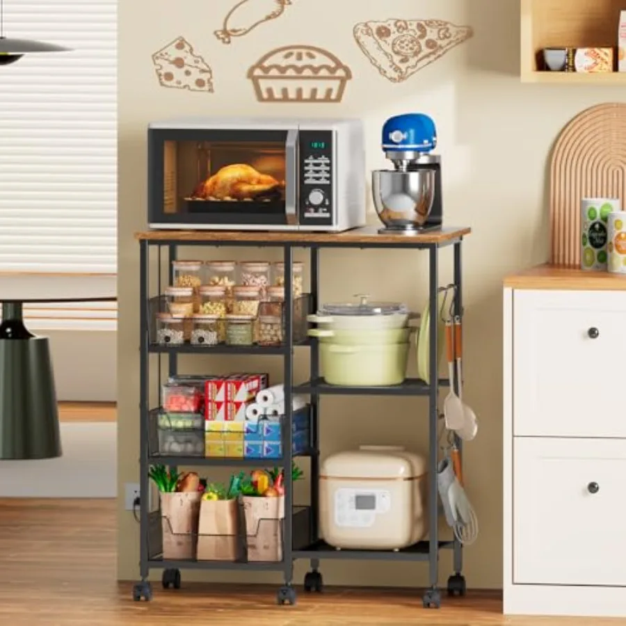 Rolling Kitchen Storage Microwave Cart Kitchen Island with Adjustable Shelf on Lockable Wheels Countertop 27.75"L × 15.35"W Bak
Rolling Kitchen Storage Microwave Cart Kitchen Island with Adjustable Shelf on Lockable Wheels Countertop 27.75"L × 15.35"W Bak