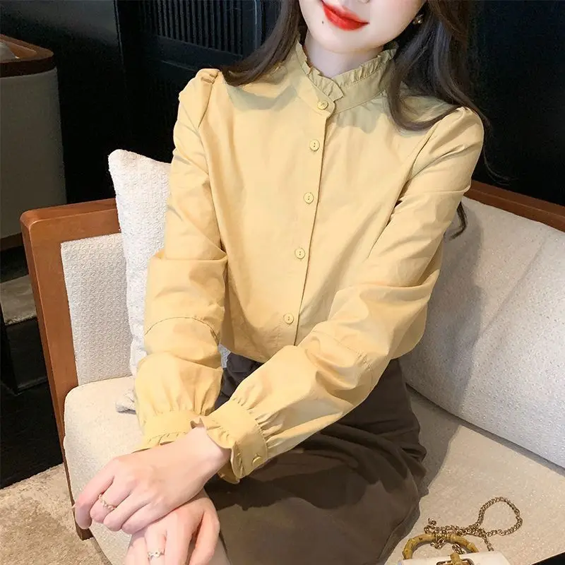 French Earrings Stand Collar Cotton Shirt Women Autumn New Top Design Niche Long Sleeves Shirt
French Earrings Stand Collar Cotton Shirt Women Autumn New Top Design Niche Long Sleeves Shirt