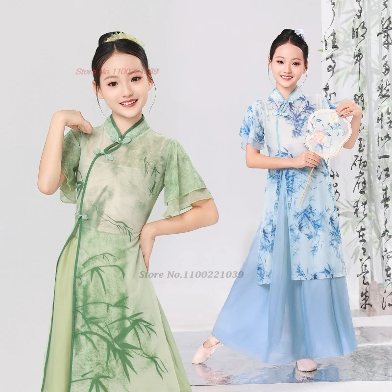 2026 chinese vintage children dance costume traditional flower print mesh qipao tops+pants folk dance stage performance dress
2026 chinese vintage children dance costume traditional flower print mesh qipao tops+pants folk dance stage performance dress