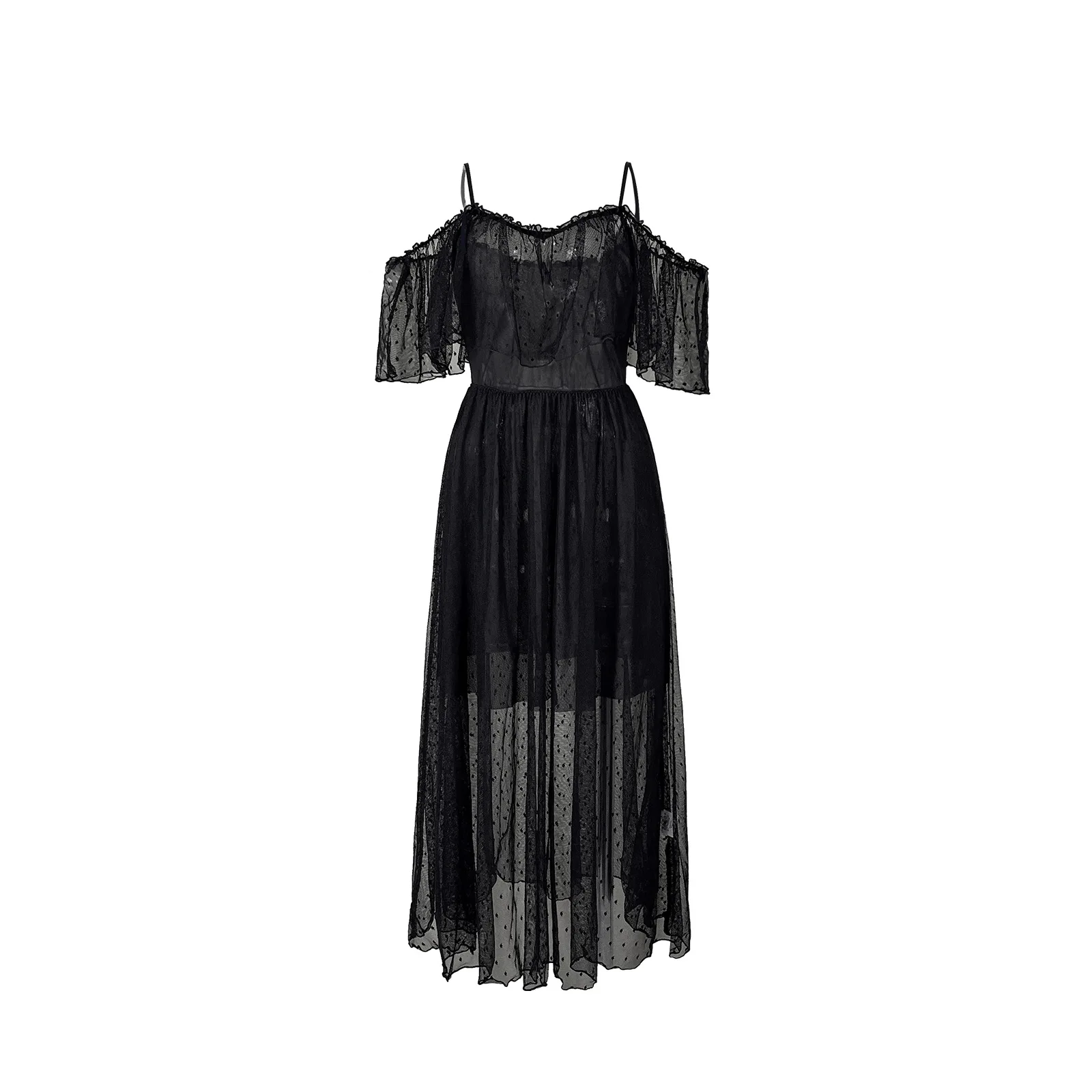 Sexy Off-shoulder Polka Dot Sheer Nightgown With Thin Straps Multi-layered Ruffles Mid-length Dress Multi-color For Women N2ZF
Sexy Off-shoulder Polka Dot Sheer Nightgown With Thin Straps Multi-layered Ruffles Mid-length Dress Multi-color For Women N2ZF