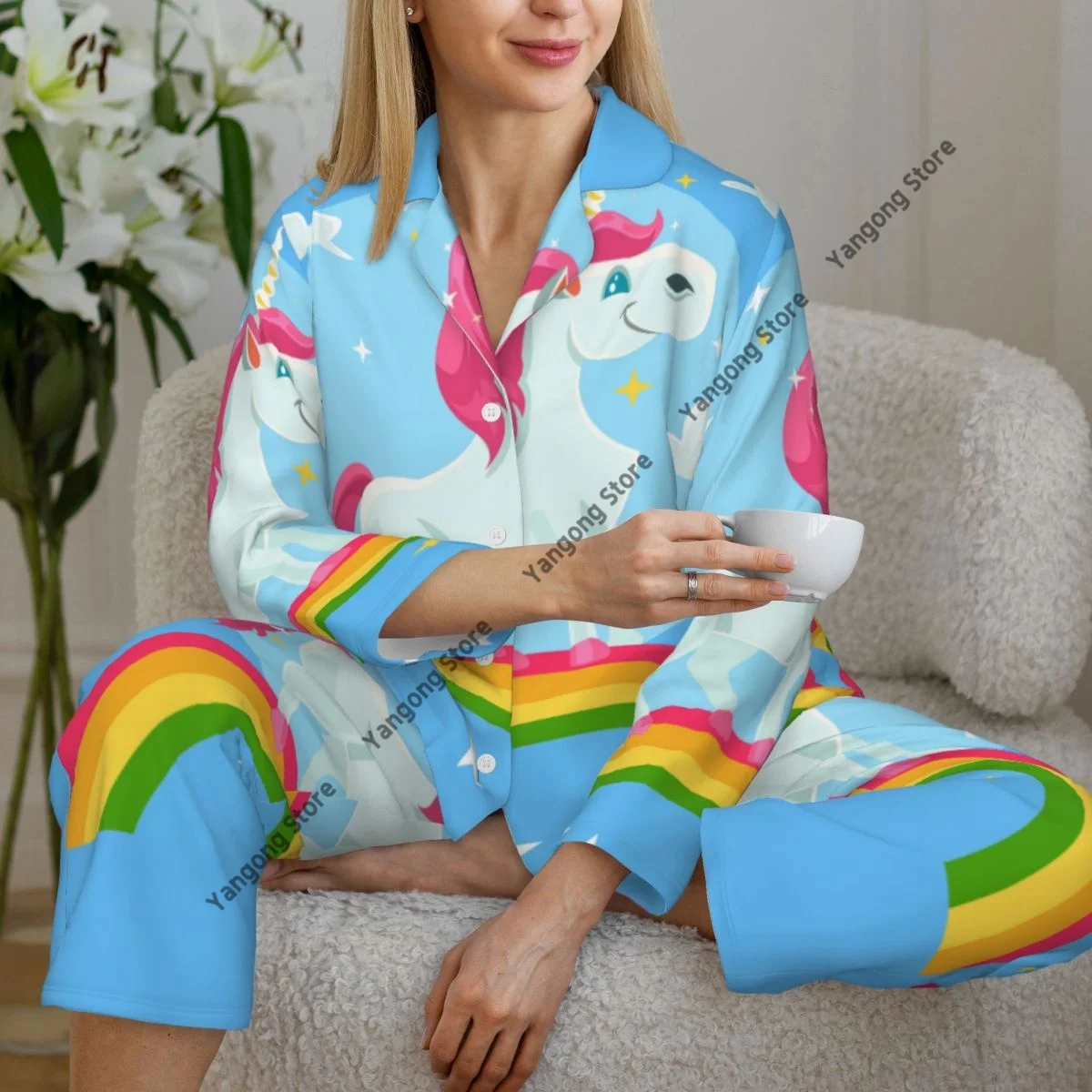 Cute Magical Unicorn Rainbow Womens Pajamas Loungewear Two-piece Sleepwear Button-Down Full Sleeve Long Pajamas Set
Cute Magical Unicorn Rainbow Womens Pajamas Loungewear Two-piece Sleepwear Button-Down Full Sleeve Long Pajamas Set