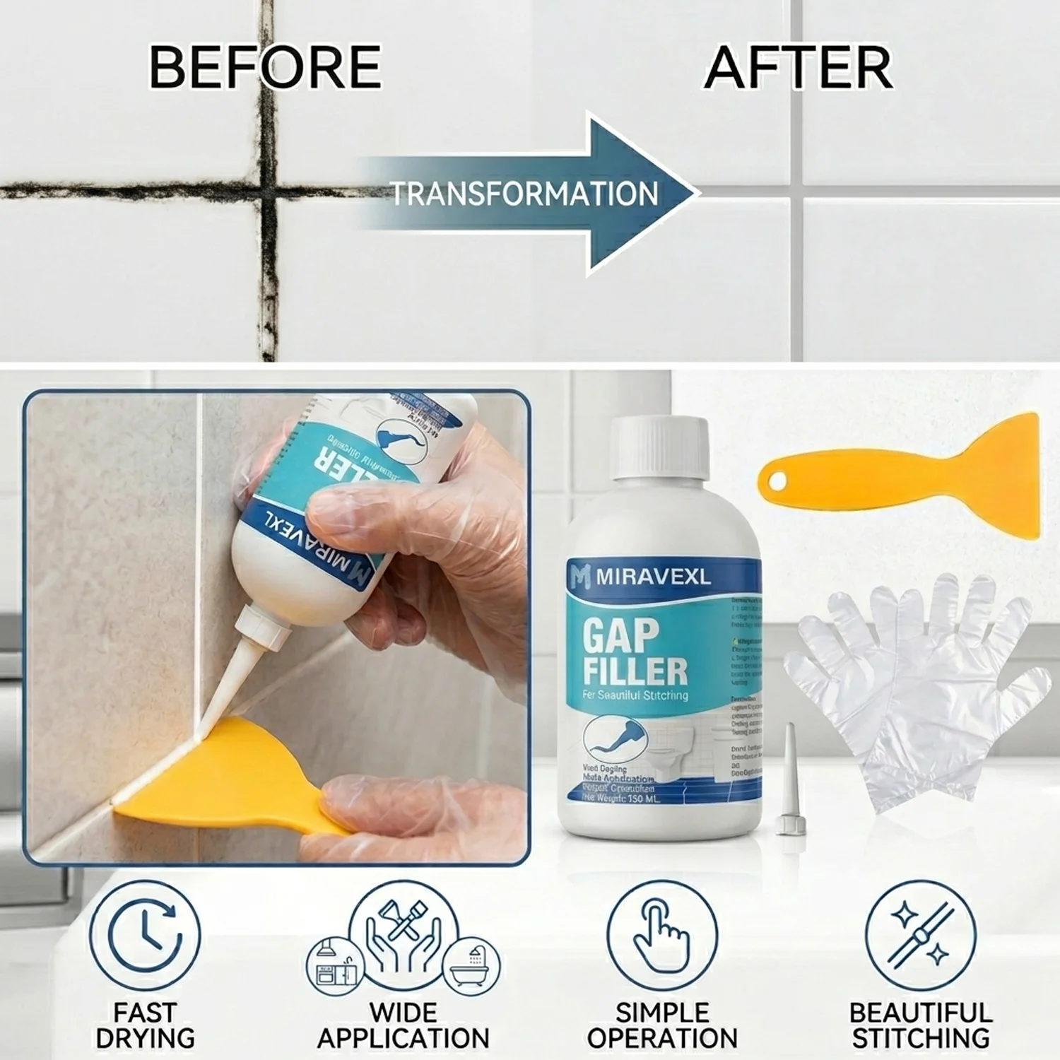 White Tile Grout Repair Kit Fast Drying Shower Filler Waterproof Wall Floor Joint Sealer Bathroom Kitchen Gap Restorer Hand Tool
White Tile Grout Repair Kit Fast Drying Shower Filler Waterproof Wall Floor Joint Sealer Bathroom Kitchen Gap Restorer Hand Tool