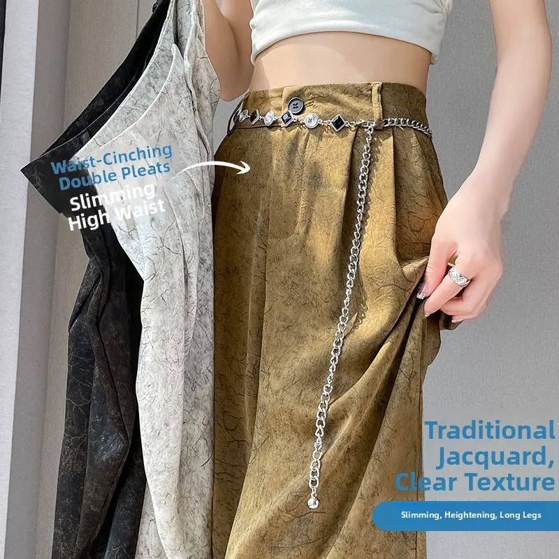 Elegant High Waist Wide Leg Pants Women's Summer Thin Silk Satin Casual Straight Leg Suit Pants Chinese New Style
Elegant High Waist Wide Leg Pants Women's Summer Thin Silk Satin Casual Straight Leg Suit Pants Chinese New Style