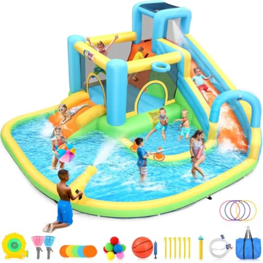 Backyard inflatable water slide for kids: PVC blue and yellow all-in-one with blower splash pool climbing wall water gun basket
Backyard inflatable water slide for kids: PVC blue and yellow all-in-one with blower splash pool climbing wall water gun basket