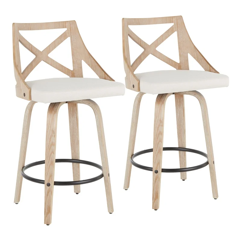 White Washed Wood Counter Stool with Cream Fabric Swivel Seat Set of 2
White Washed Wood Counter Stool with Cream Fabric Swivel Seat Set of 2