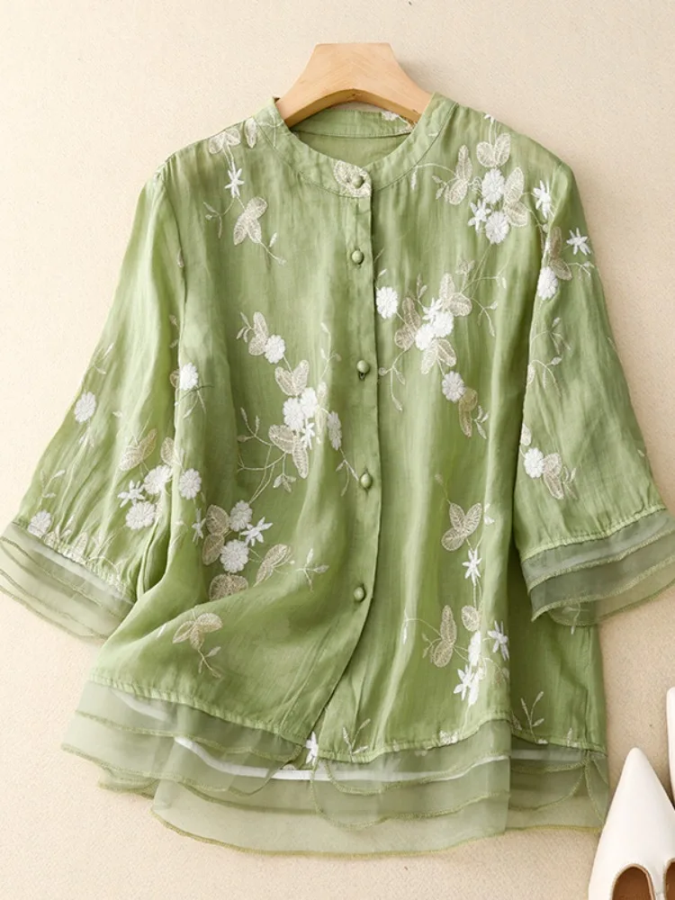 Elegant Embroidered Linen Shirt Women Loose Mom Beautiful Blouse Splice Design Anti-Aging Top Vintage Commute Style Shirt
Elegant Embroidered Linen Shirt Women Loose Mom Beautiful Blouse Splice Design Anti-Aging Top Vintage Commute Style Shirt