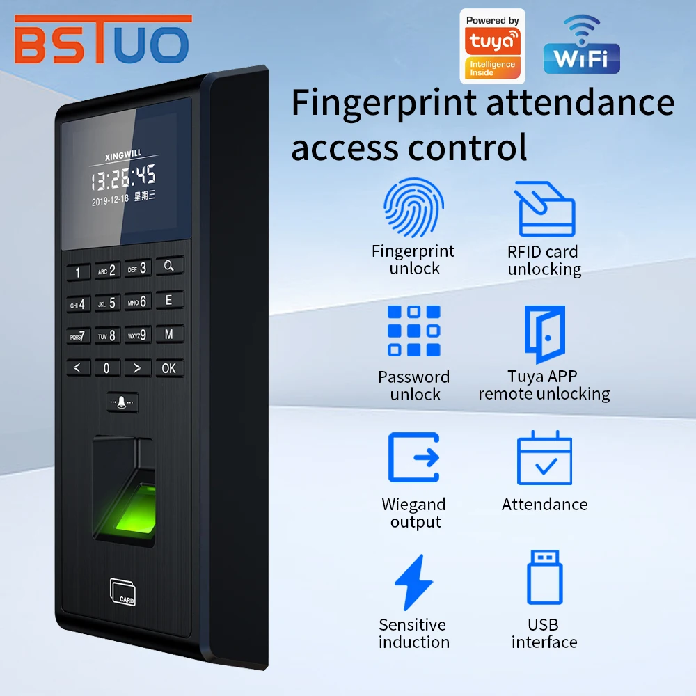 Support Tuya APP Fingerprint Employee Check In/Out Time Clock Attendance Machine Access Control RFID Card 125KHz Keypad USB Port
Support Tuya APP Fingerprint Employee Check In/Out Time Clock Attendance Machine Access Control RFID Card 125KHz Keypad USB Port