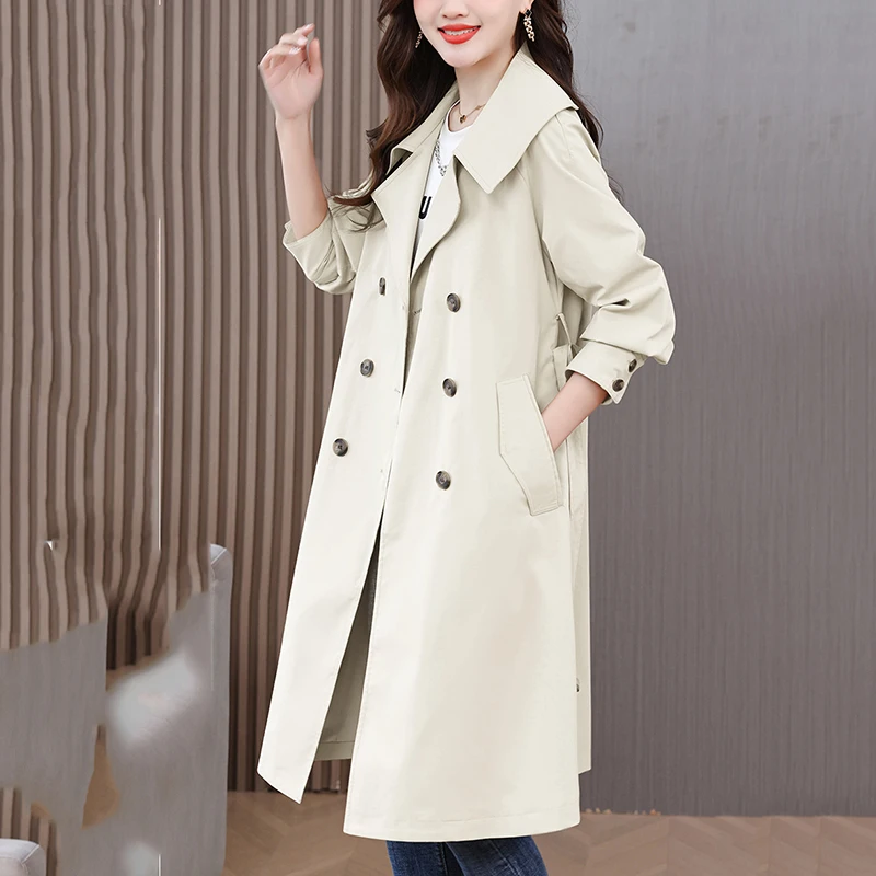 Trench Coat for Women Spring Autumn 2024New Waistband Fashion Solid Double-breasted casual jacket Mid Length windbreaker Outwear
Trench Coat for Women Spring Autumn 2024New Waistband Fashion Solid Double-breasted casual jacket Mid Length windbreaker Outwear