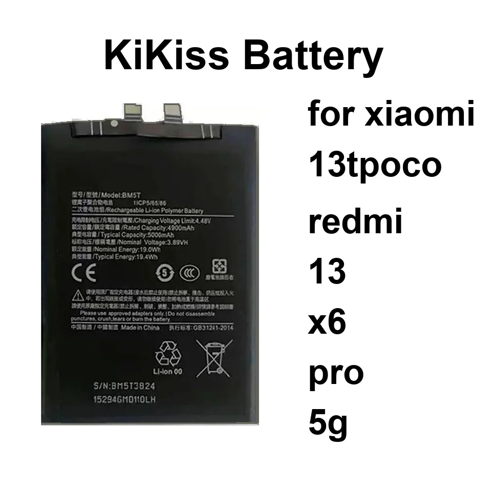 Mobile Phone Battery High-Capacity BM5V 5000-5100Mah For Xiaomi 13TPOCO Redmi 13 X6 Pro 5G
Mobile Phone Battery High-Capacity BM5V 5000-5100Mah For Xiaomi 13TPOCO Redmi 13 X6 Pro 5G