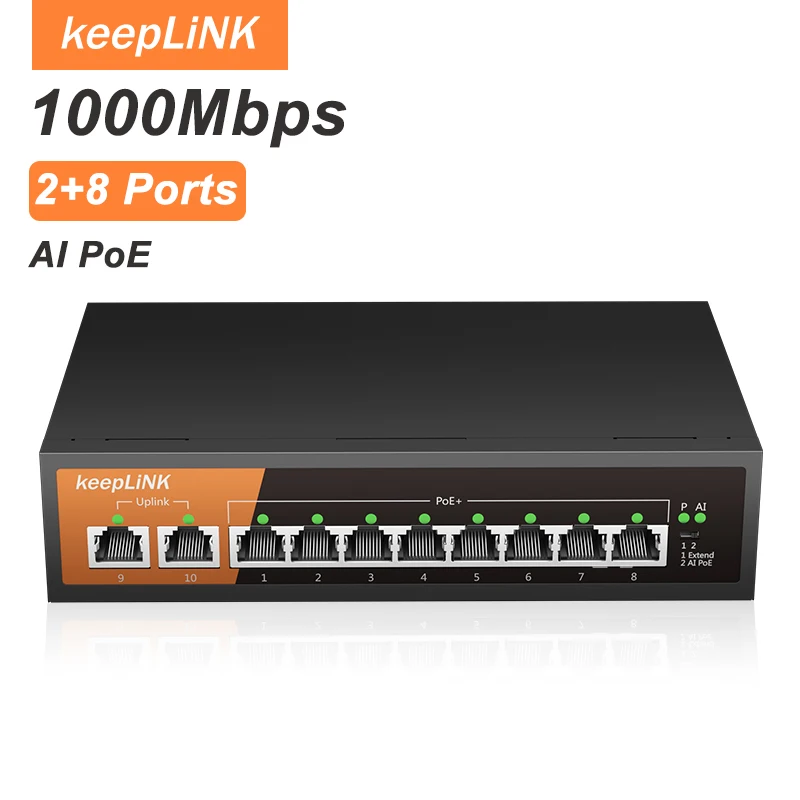 KeepLiNK KP-9000-10GP-MAC 10-портовый гигабитный неуправляемый коммутатор с 8 портами PoE, 2 портами RJ45 Uplink, бюджетный PoE 135 Вт для сетевого оборудования видеонаблюдения
KeepLiNK KP-9000-10GP-MAC 10-портовый гигабитный неуправляемый коммутатор с 8 портами PoE, 2 портами RJ45 Uplink, бюджетный PoE 135 Вт для сетевого оборудования видеонаблюдения