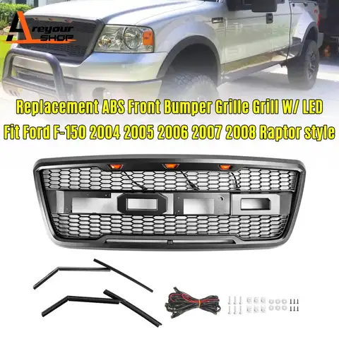 Raptor Stil Ön Örgü Kaput Izgarası Izgara Ford F150 2004-2008 için LED ile Fit