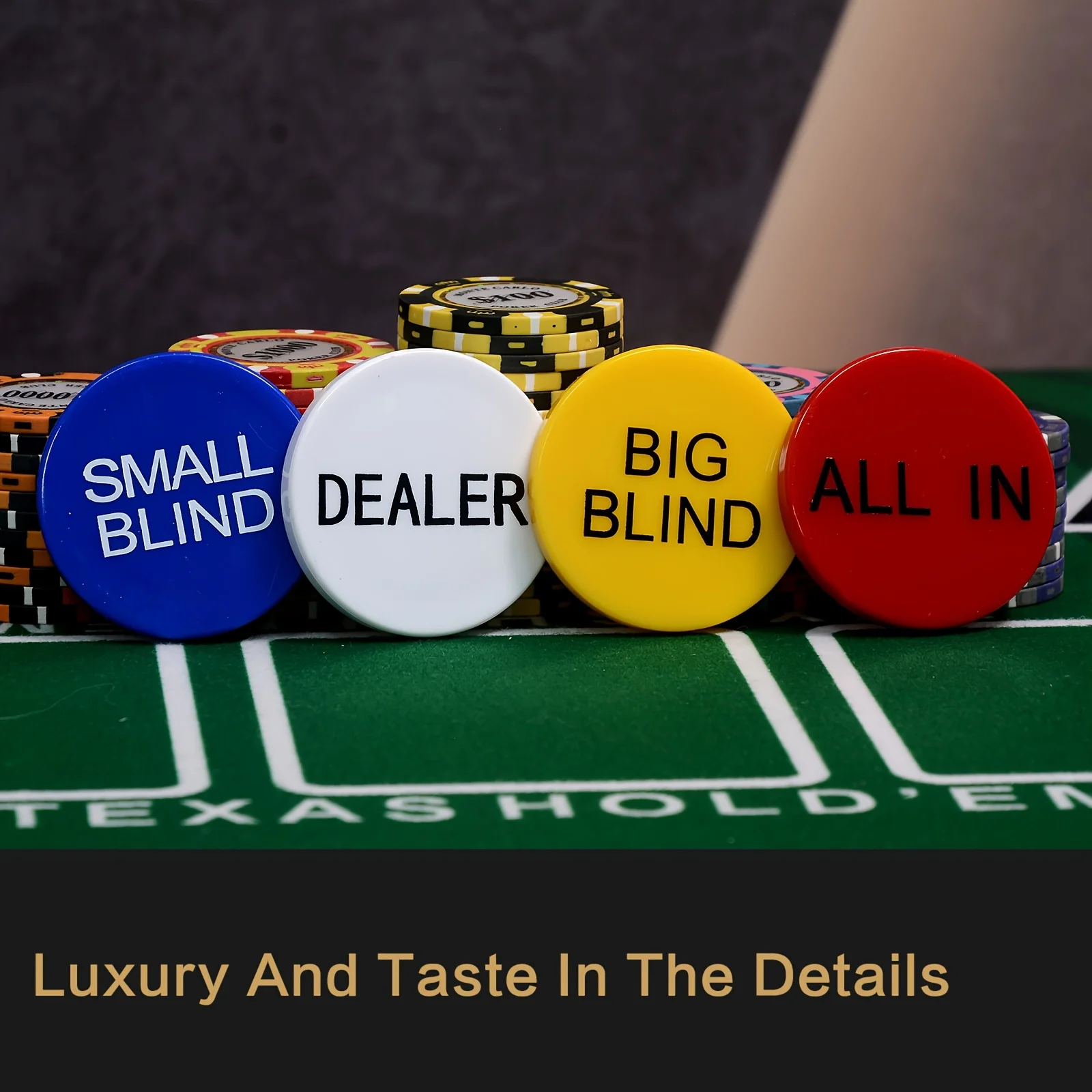 Dealer Button Small Blind Big Blind Poker Gaming Accessories Set of 4 for Blackjack Card Games
Dealer Button Small Blind Big Blind Poker Gaming Accessories Set of 4 for Blackjack Card Games